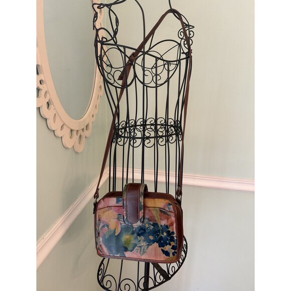 OZ Orifaz Argentine Brown Floral Cross Body Bag Leather Retro Vtg Y2k Artsy - Picture 2 of 11